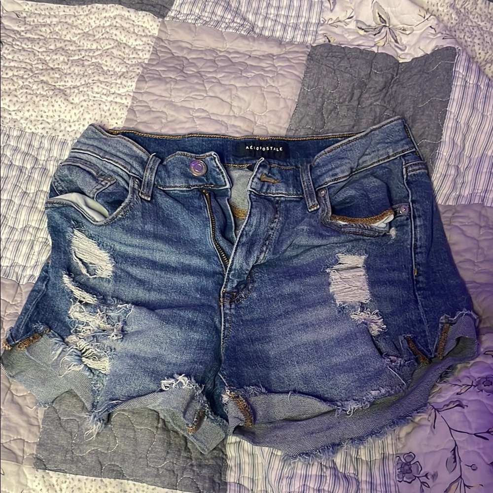 Blue Distressed Denim Shorts